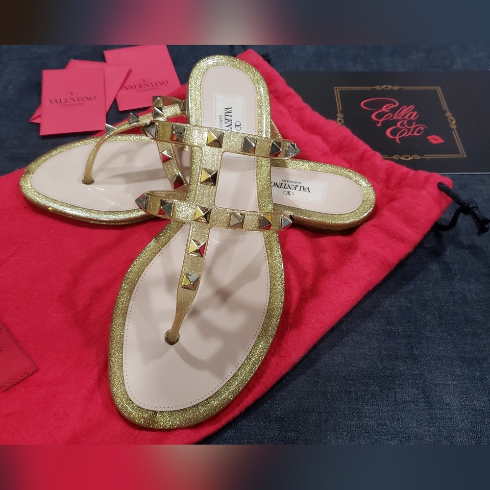 Valentino Garavani Rockstud Jelly Sandals Gold size 36 - Picture 11 of 13